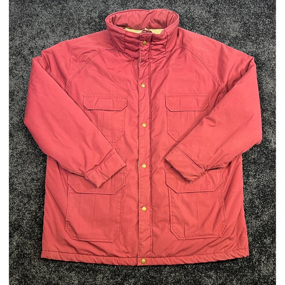 Vintage Woolrich Khaki Field Barn Chore Jacket Coat Red XXL Quilted Lined USA - Picture 1 of 10